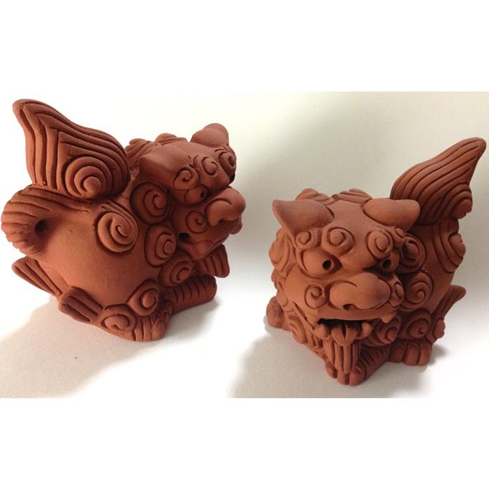 シーサー置物 素焼獅子 横伏せ ペアシーサー 厄除け お守り 沖縄お土産