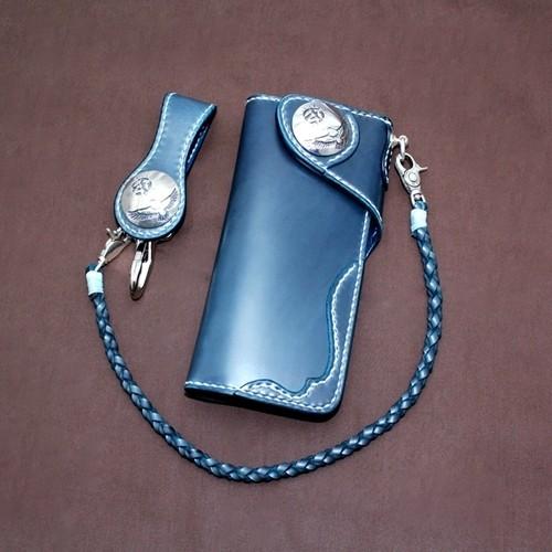 コードバンウォレット Dタイプ セット 本藍染め　バイカーズウォレット ライダースウォレット 長財布 本革 メンズ 手縫い ハンドメイド 日本製