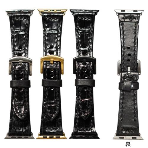 アップルウォッチ用カスタムカバーベルトセット★本革★クロコダイル×ブラック★ Apple Watch用レザーベルト クロコダイル アップルウォッチ バンド