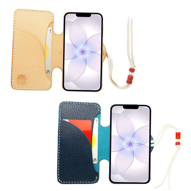 手帳型 iPhone 17e用レザーケース Eタイプ　アイホン アイフォン 本革 サドルレザー イタリアンレザー シボ加工 メンズ 手縫い 日本製 | Apple | 01