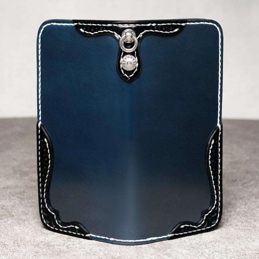 コードバンウォレット Aタイプ TYPE II パンチング ブラックツートン　バイカーズウォレット 長財布 本革 メンズ 手縫い ハンドメイド 日本製の画像