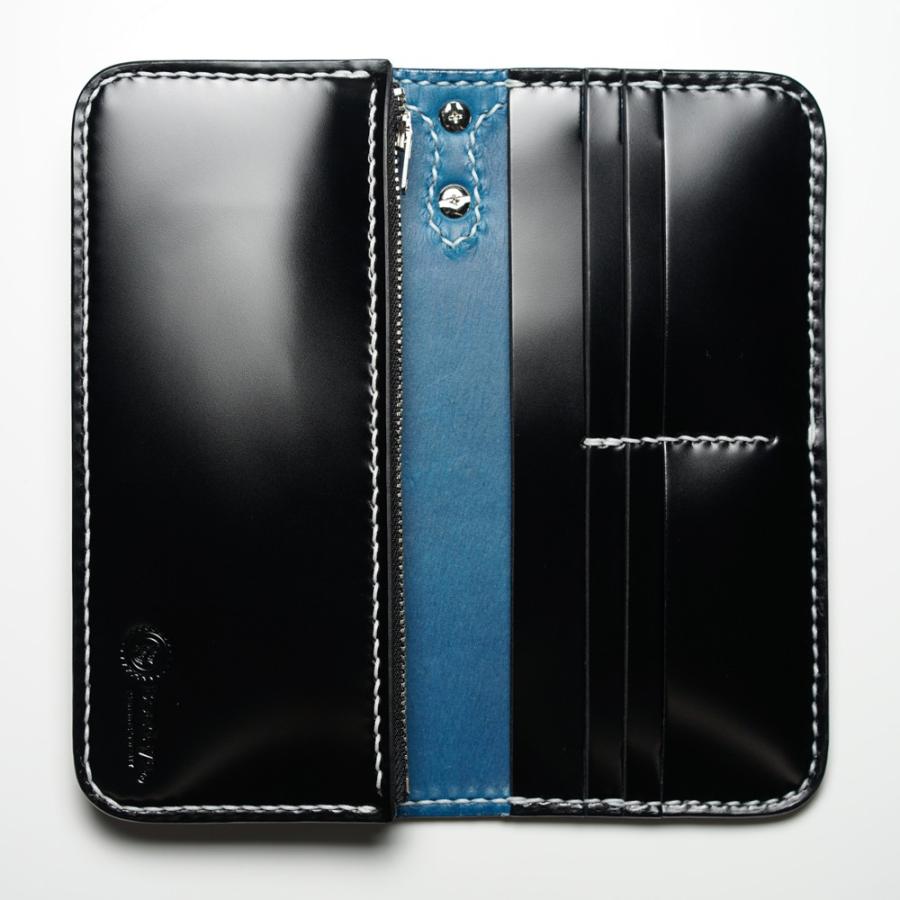 コードバンウォレット Aタイプ TYPE II パンチング ブラックツートン　バイカーズウォレット 長財布 本革 メンズ 手縫い ハンドメイド 日本製の画像