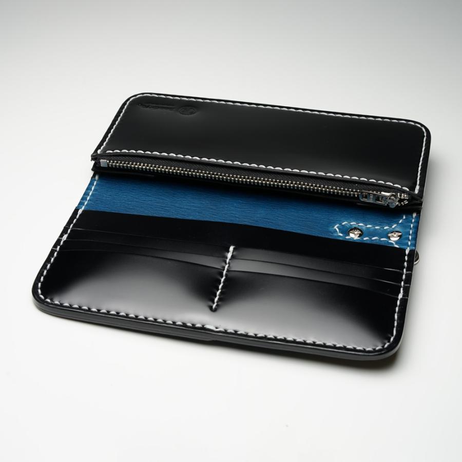 コードバンウォレット Aタイプ TYPE II パンチング ブラックツートン　バイカーズウォレット 長財布 本革 メンズ 手縫い ハンドメイド 日本製の画像