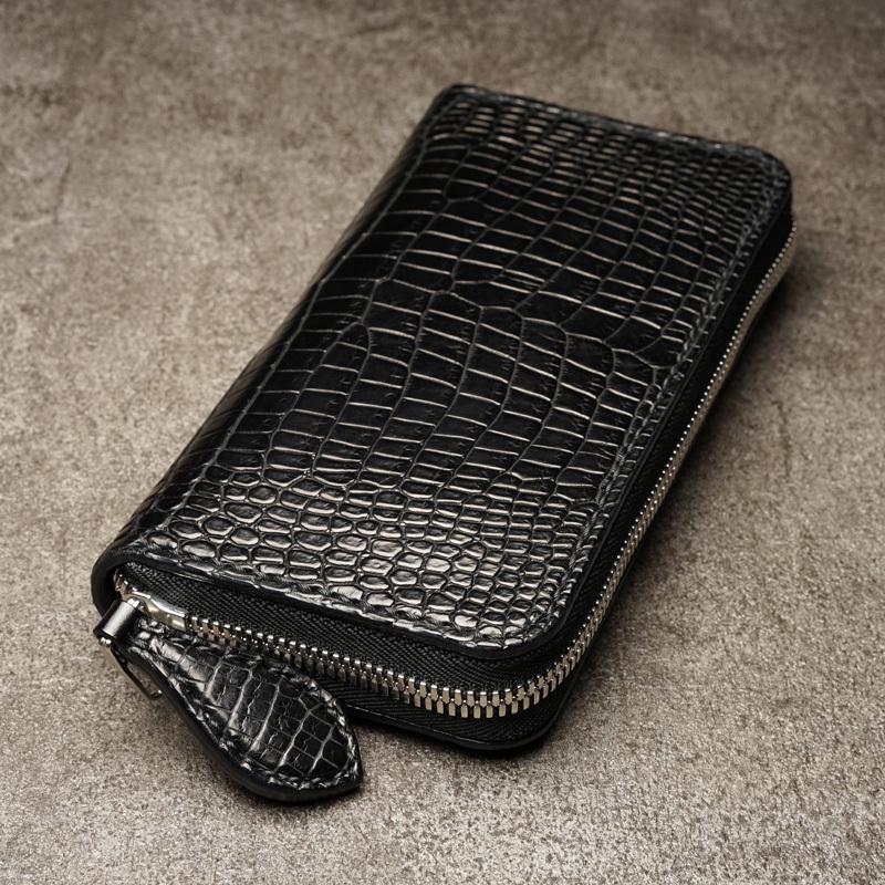ラウンドジップウォレット クロコダイル 黒 ラウンドファスナー
