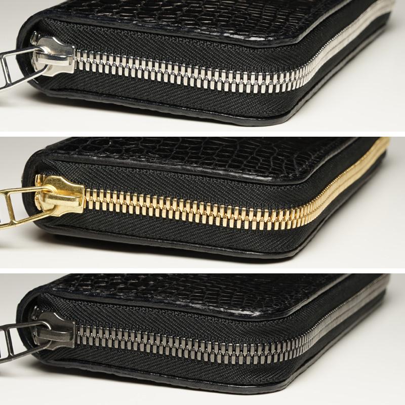 ラウンドジップウォレット クロコダイル 黒 ラウンドファスナー