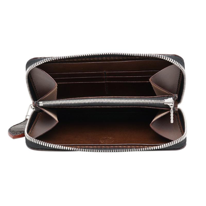 ラウンドジップウォレット クロコダイル こげ茶 ラウンドファスナー