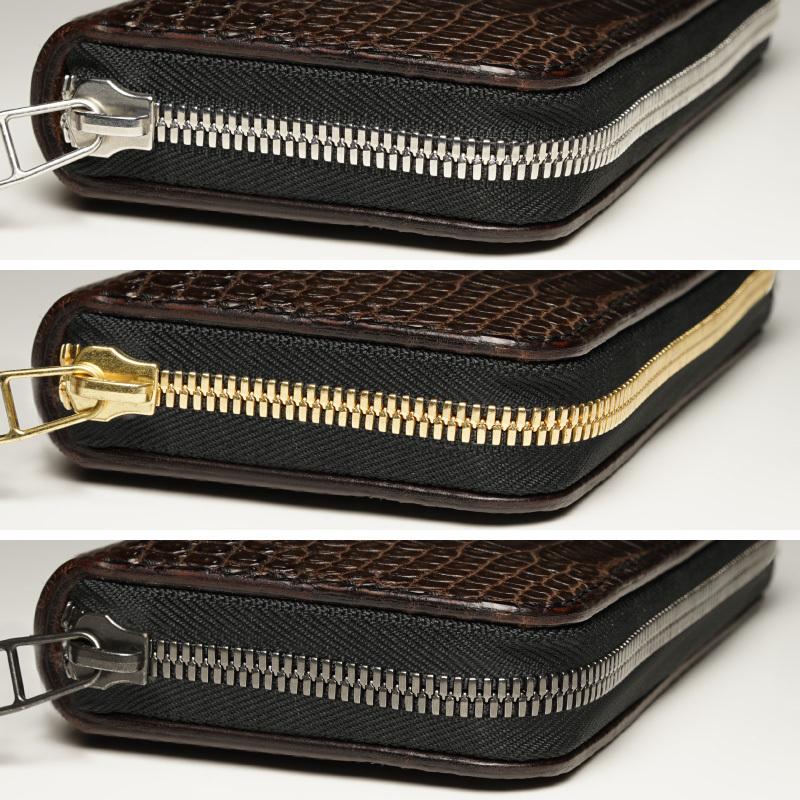 ラウンドジップウォレット クロコダイル こげ茶 ラウンドファスナー