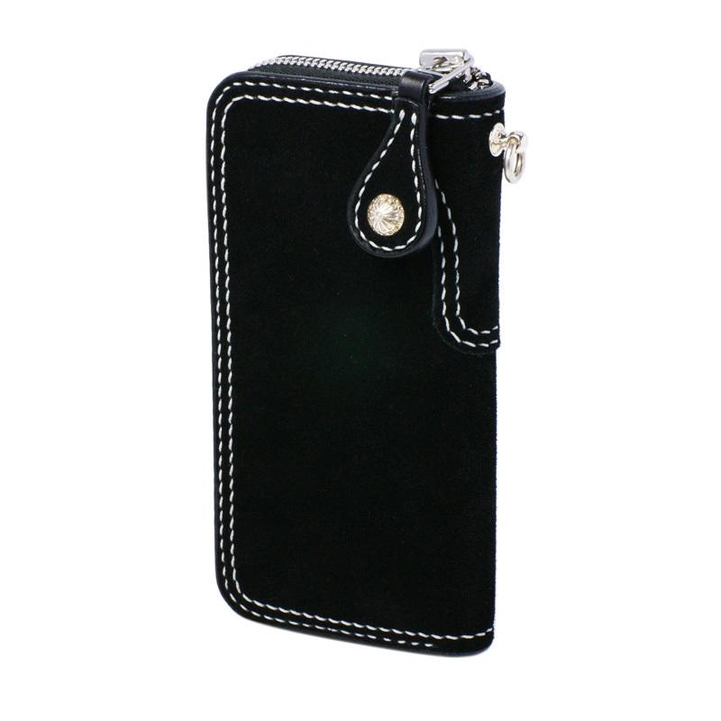 ラウンドジップウォレット スエード ブラック ラウンドファスナー