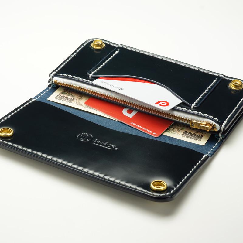 トラッカーズウォレット コードバン TYPE II 本藍染め　バイカーズウォレット ライダースウォレット ショートウォレット トラッカーウォレット 手縫い 日本製の画像