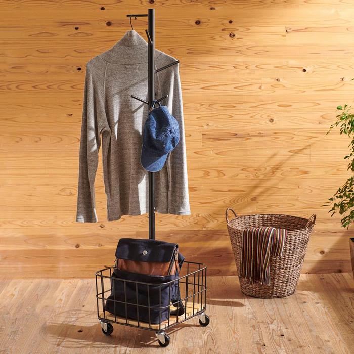 ポールハンガー キャスター付き カゴ付き コートハンガー おしゃれ