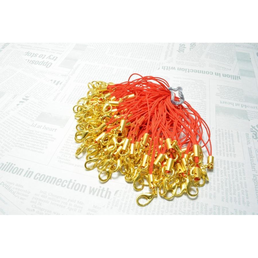 ビーズクラブ カニカン付ストラップ 金 100本 赤 ストラップ 携帯 パーツ ハンドメイド スマホ アクセサリ セット