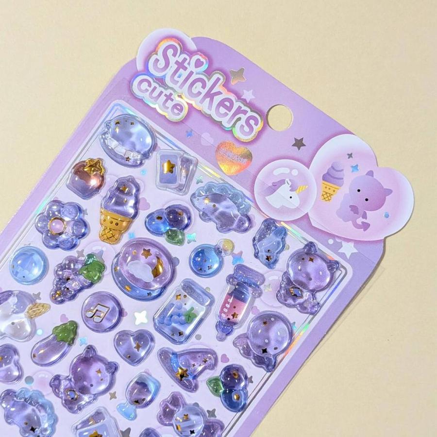 ステッカー 3D立体シール ユニコーンとデビル 悪魔 グレープ