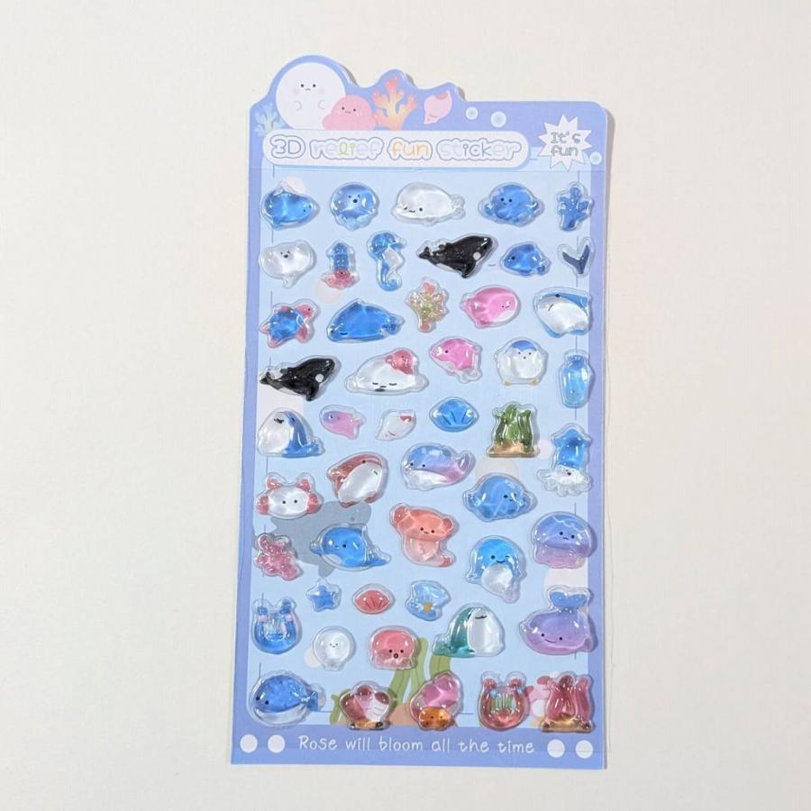 3Dステッカー ドロップシール 海の生き物 ブルー イルカ アザラシ
