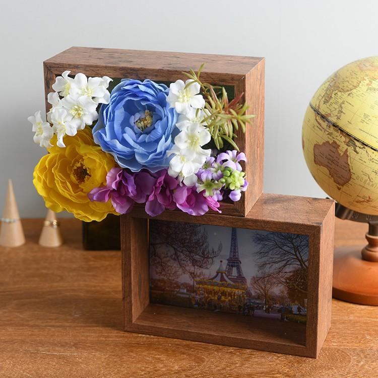 フラワーベース 北欧 フラワークラフト Diy 2連ボックス フォトフレーム ダークブラウン Bm Rooming 通販 Yahoo ショッピング