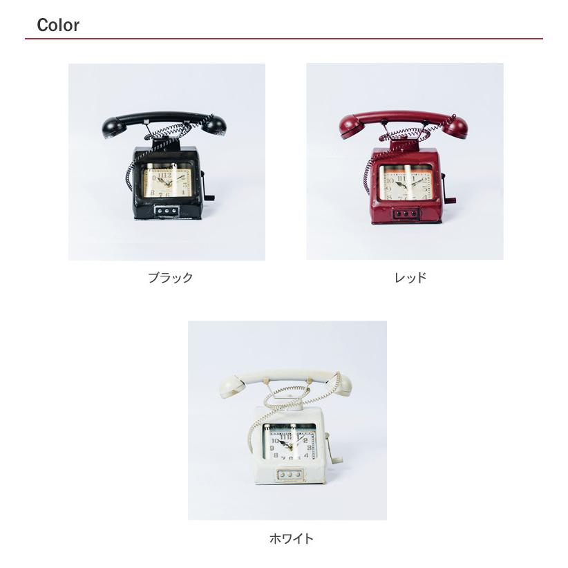 レトロ　電話型置時計 赤黒 置き時計 ヴィンテージモチーフクロック telephone テレフォン （ 時計