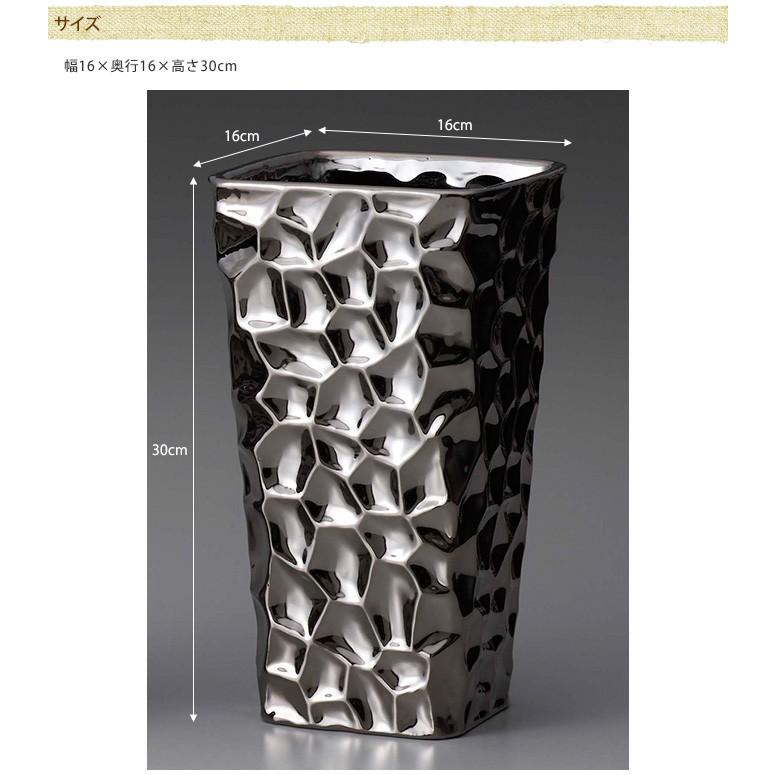 花瓶 フラワーベース 真夜中の海面 黒陶器 L ブラックメタリック _PP02