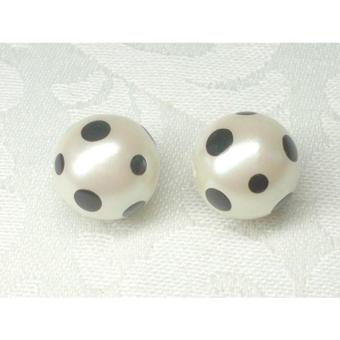 １２ＭＭ 丸 パールドット ビーズ ダルメシアン 柄 ２ヶ アンド パーツ アクセサリー ハンドメード アクリル キスカ ショップ Ｊ４ | 