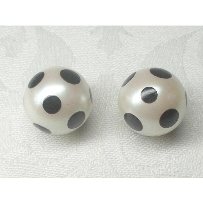 １４ＭＭ 丸 パールドット ビーズ ダルメシアン 柄 ２ヶ アンド パーツ アクセサリー ハンドメード アクリル キスカ ショップ Ｊ４ | 