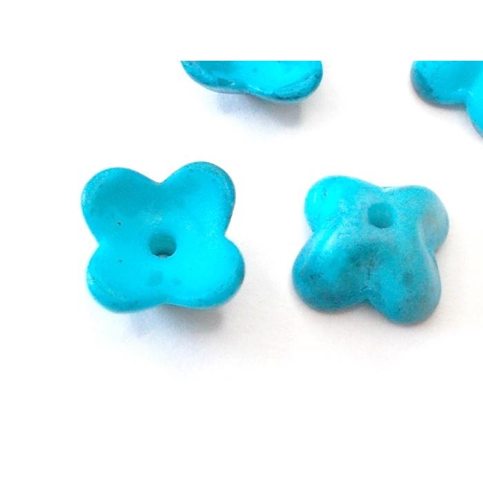 ガラス 4弁花 塗装 ターコイズ 9mm (６ヶ)  ビーズ アンド パーツ フラワー アクセサリー 手芸 ハンドメイド Ｊ４ 花 |  | 02