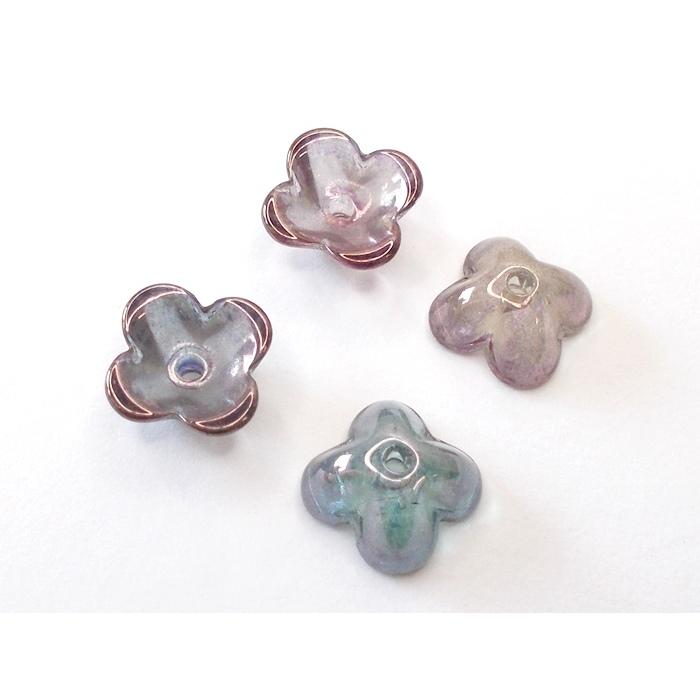 ガラス 4弁花 あやめ 9mm (６ヶ)  ビーズ アンド パーツ フラワー アクセサリー 手芸 ハンドメイド Ｊ４ 花 | 