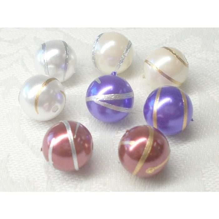 ８ＭＭ パール １０ヶ ゴールド ＆ シルバー ライン ビーズ アンド パーツ 真珠 プラ ラウンド ハンドメイド Ｊ４ アクリル アクセサリー | 