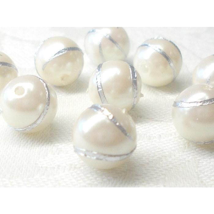 ８ＭＭ パール １０ヶ ゴールド ＆ シルバー ライン ビーズ アンド パーツ 真珠 プラ ラウンド ハンドメイド Ｊ４ アクリル アクセサリー |  | 16
