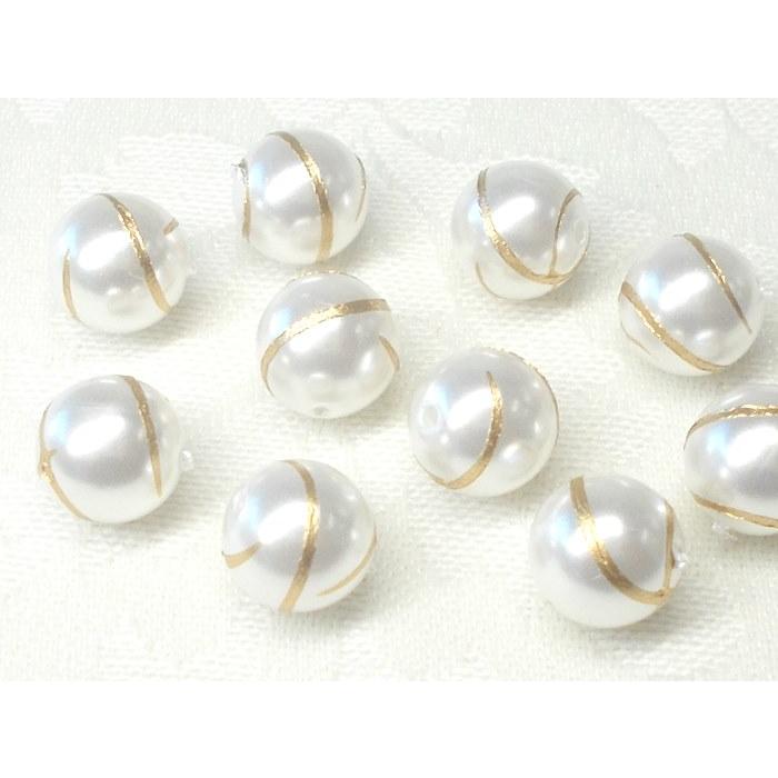 ８ＭＭ パール １０ヶ ゴールド ＆ シルバー ライン ビーズ アンド パーツ 真珠 プラ ラウンド ハンドメイド Ｊ４ アクリル アクセサリー |  | 01