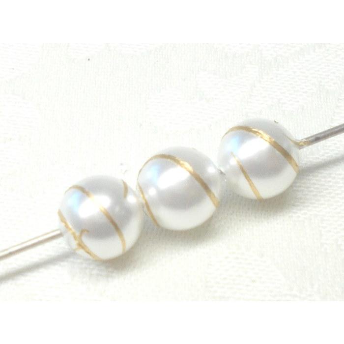 ８ＭＭ パール １０ヶ ゴールド ＆ シルバー ライン ビーズ アンド パーツ 真珠 プラ ラウンド ハンドメイド Ｊ４ アクリル アクセサリー |  | 12