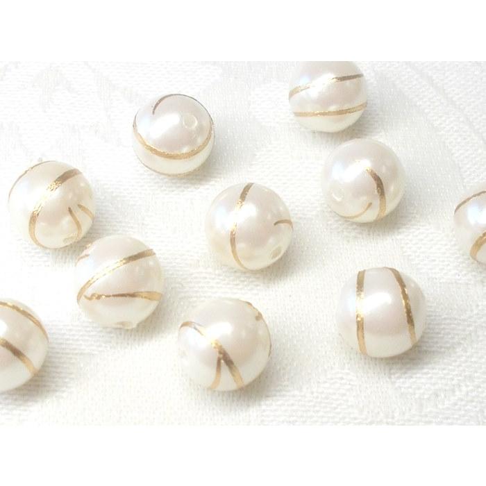 ８ＭＭ パール １０ヶ ゴールド ＆ シルバー ライン ビーズ アンド パーツ 真珠 プラ ラウンド ハンドメイド Ｊ４ アクリル アクセサリー |  | 03