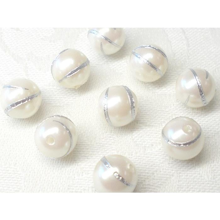 ８ＭＭ パール １０ヶ ゴールド ＆ シルバー ライン ビーズ アンド パーツ 真珠 プラ ラウンド ハンドメイド Ｊ４ アクリル アクセサリー |  | 04