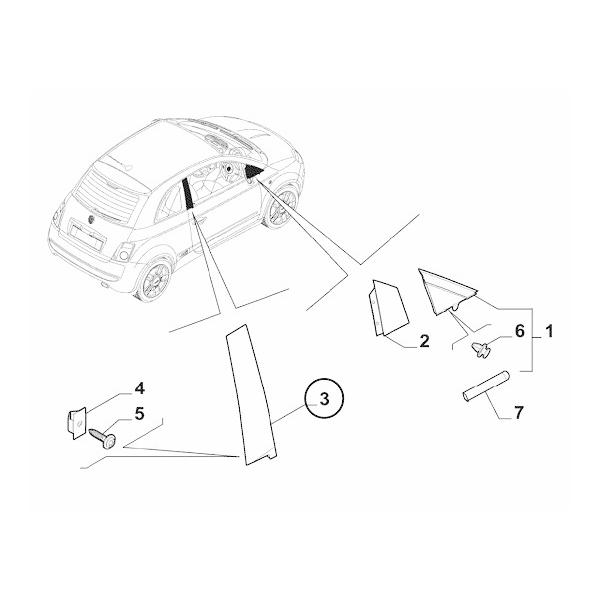 FIAT 500　ABARTH 500 純正 Bピラーモール 右側 純正 Bピラーモール 右側 ツヤ有り 51783698 FIAT フィアット 500