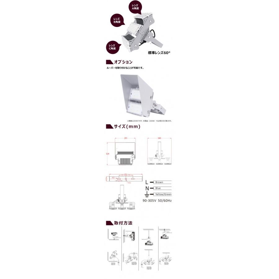 LED投光器 300W 投光器 LED 屋外 看板 駐車場 倉庫 工場 作業灯 防犯灯 LED高天井 照明器具 LEP300S ビームテック | Beamtec | 15