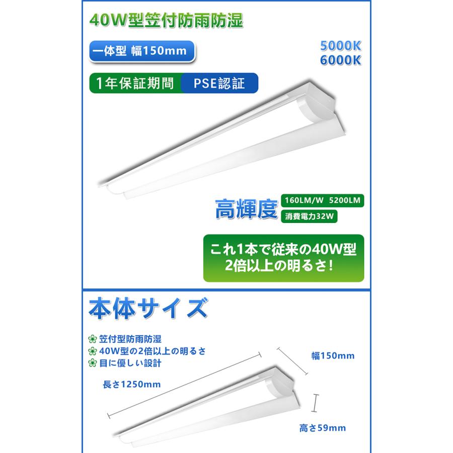 LED蛍光灯 40W 40形 直管 器具 照明器具 一体型 ベースライト 反射笠 虫対策 昼白色 5200lm 昼光色 5200lm FBL40L32-C ビームテック｜beamtec｜02