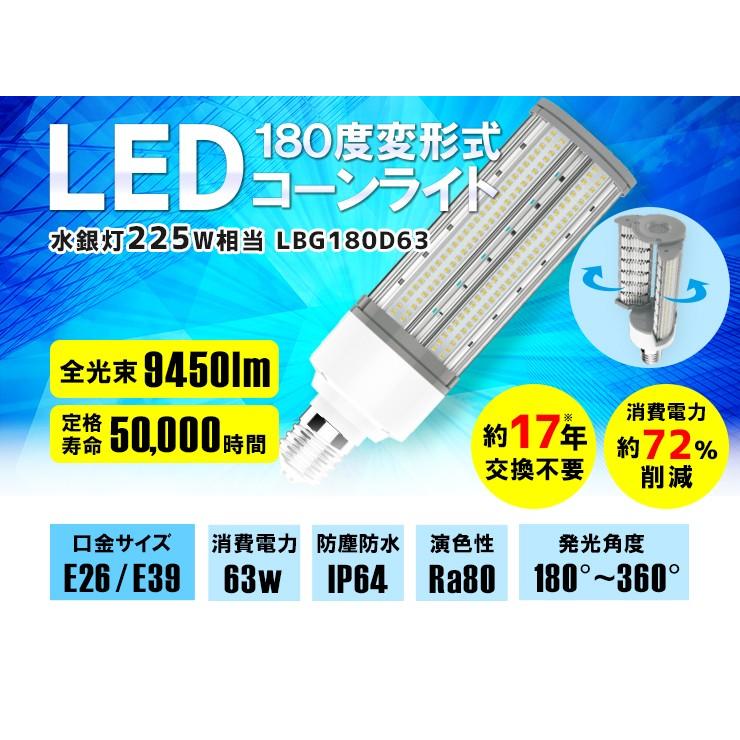 LED電球 コーンライト 水銀灯 E26 E39 225W 相当 電球色 昼白色 LBG180D63 ビームテック | Beamtec | 06