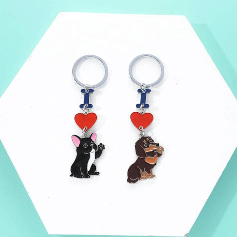 ダックス フレブル キーホルダ チョコタン I＊Love＊Dog フレンチ