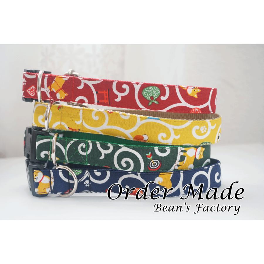 犬用首輪 ハーネス 柴犬と唐草 全４色 オーダーメイド品 子犬 小型犬 中型犬 しばいぬ 和柄 和風 シバイヌ １５ｍｍ ２０mm幅 激安 新作