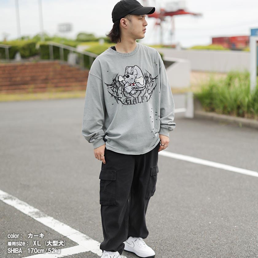 Galfy 染め染めわんちゃんボロボロンTee ブラック ロンT