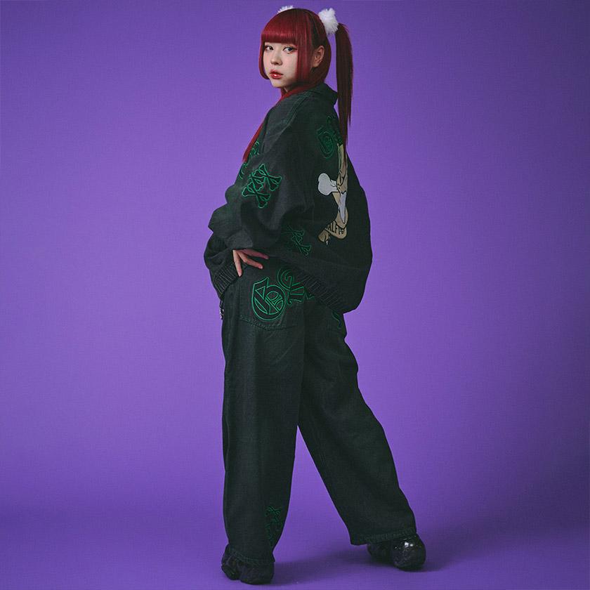 GALFY（ガルフィー） 骨骨 カラー ワイド パンツ デニム ゆったり