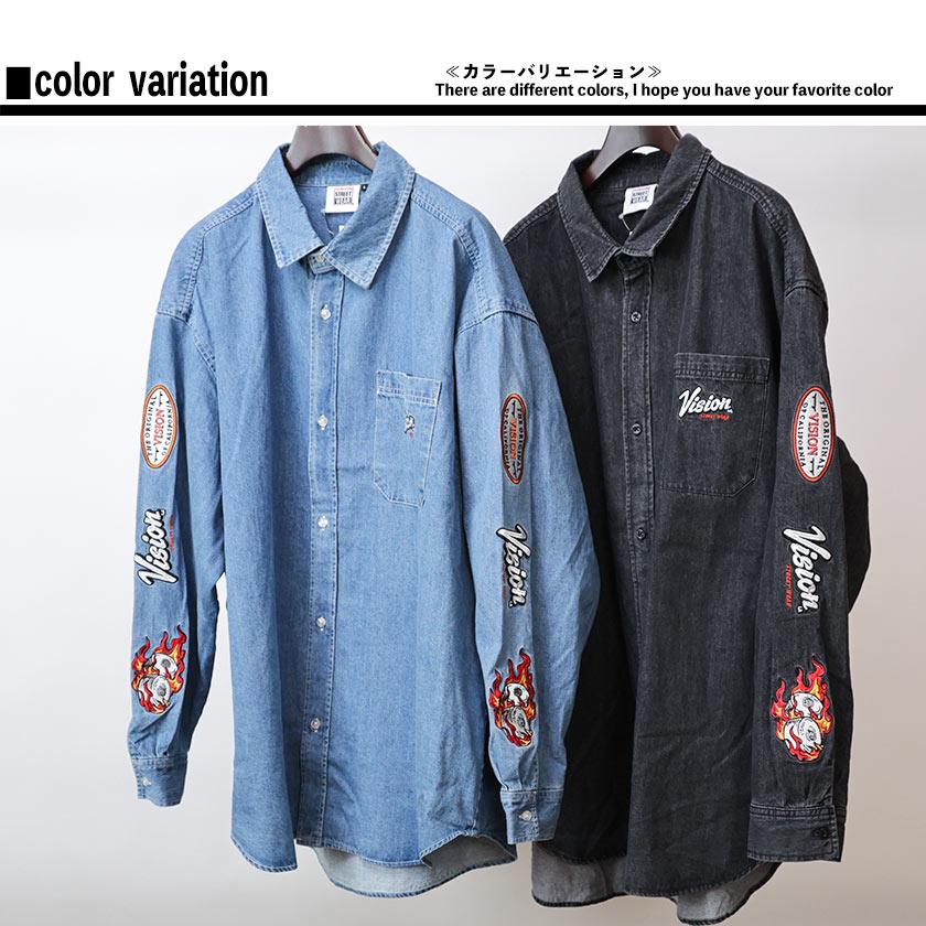 VIOLA VISION street wear ヴィジョン 袖 刺繍 デニムシャツ VIOLA VISION street wear ヴィジョン 袖 刺繍 デニムシャツ