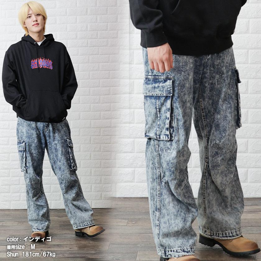 ワイドパンツ カーゴ パンツ ストリートカーゴ デニム 加工 ワイド