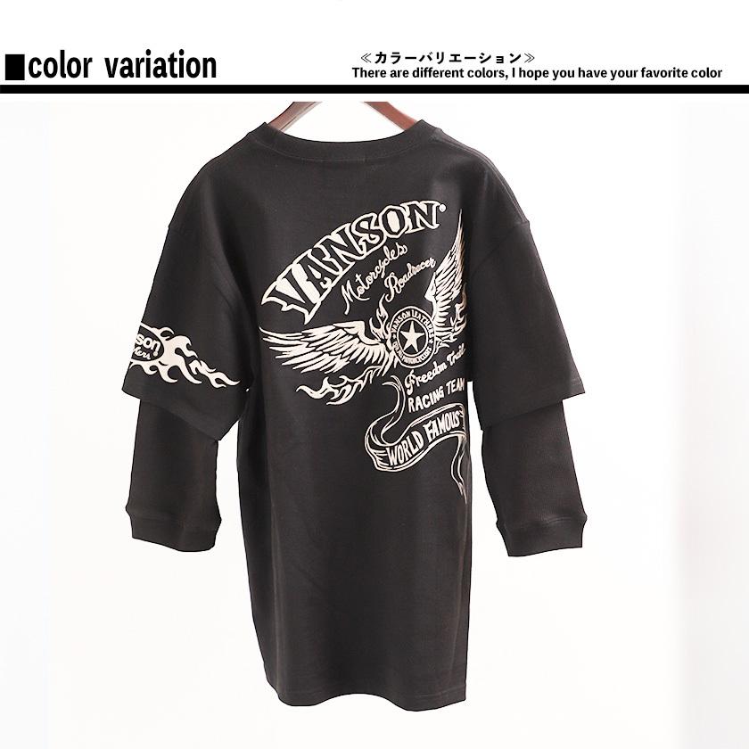 VANSON (バンソン) フライングスター レイヤード Tシャツ レイヤード 半袖 袖サーマル素材 フライングスター 刺繍 綿100％ 黒 ブラック M L XL LL nvst-2203｜beans-webshop｜13