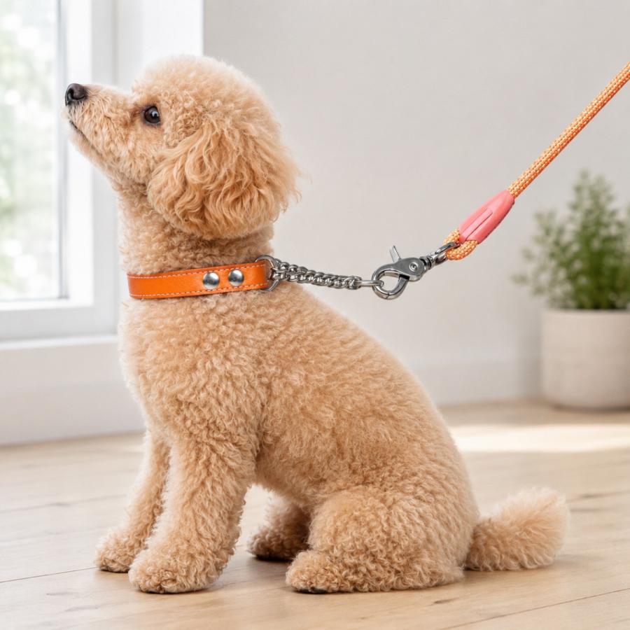 犬用首輪 ハーフチョーク 本革 牛ヌメ革 名入れ無料 日本製金具 小型犬