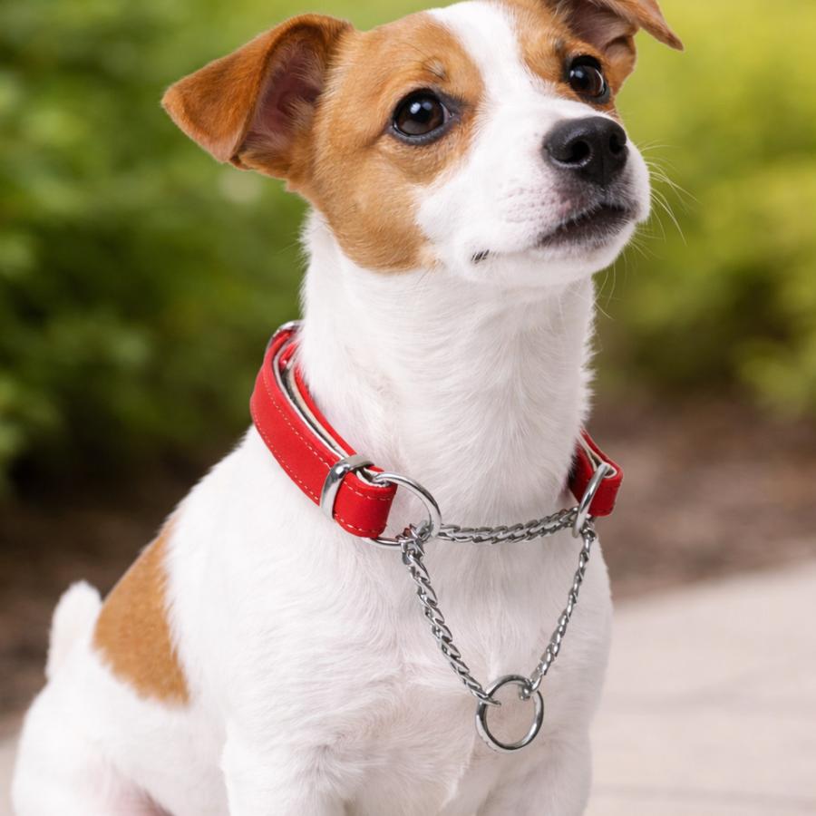 犬用首輪 ハーフチョーク マイクロファイバーレザー チェーン式 軽量