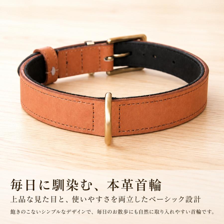 名入れ無料 犬用 本革首輪 厚手レザー 首回り調整可能 ベルトタイプ
