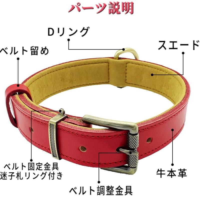 名入れ無料 犬用 本革首輪 厚手レザー 首回り調整可能 ベルトタイプ 小型犬 中型犬 大型犬対応 迷子札リング付き 牛革製 おしゃれカラー 5サイズ展開 丈夫 |  | 09