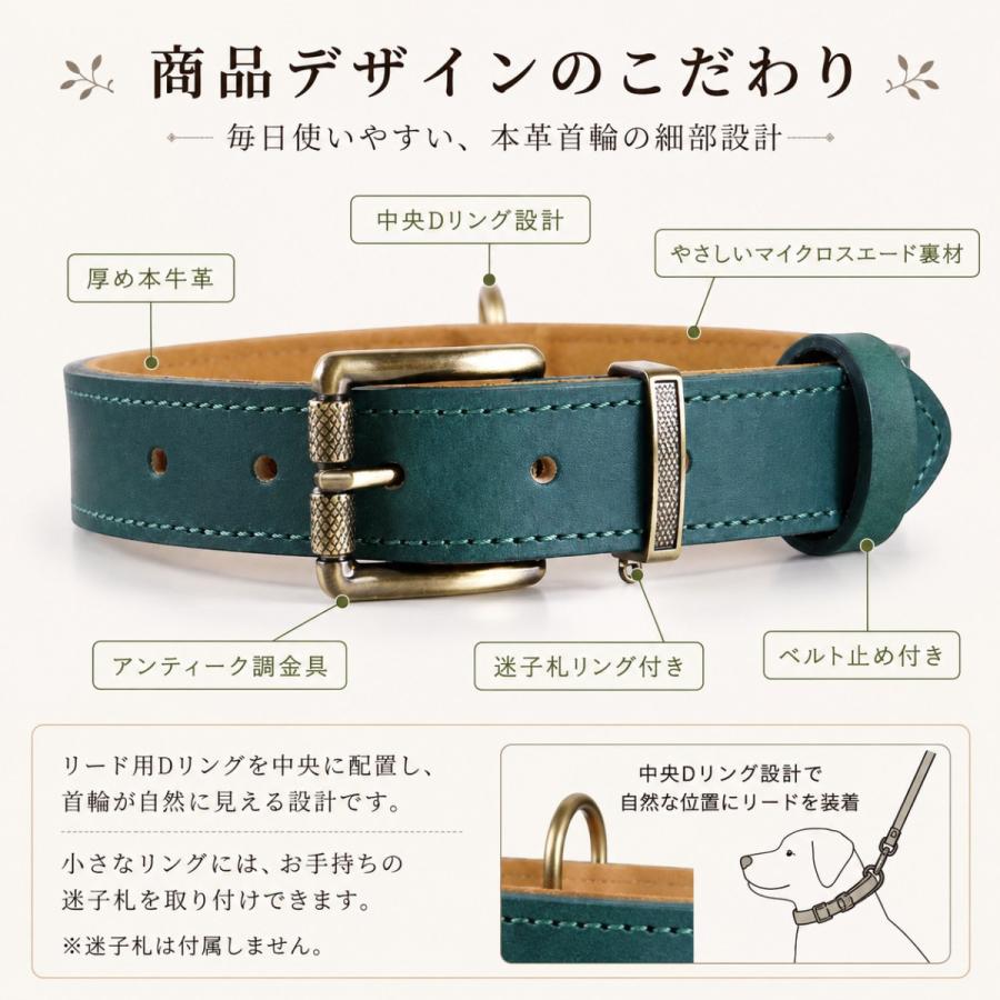 犬用首輪 本革 牛革 名入れ無料 名前入り刻印 ベルトタイプ 厚手レザー