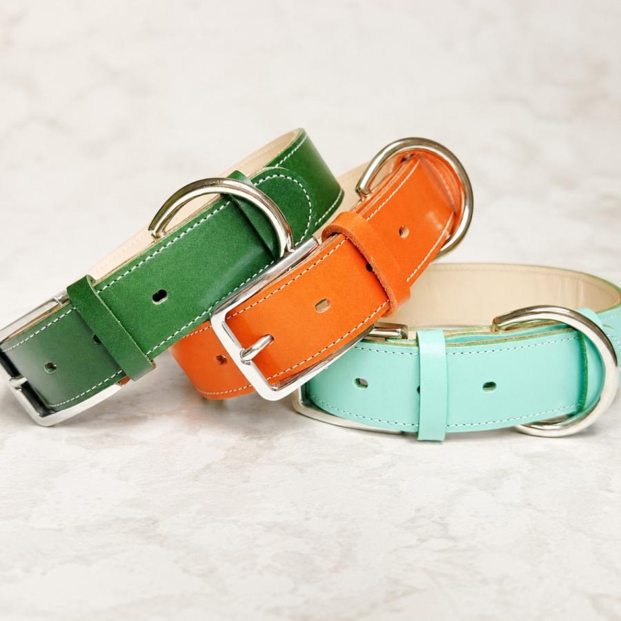 犬用首輪 本革 牛革 名入れ対応 幅広3.5cm ステンレスバックル 日本製