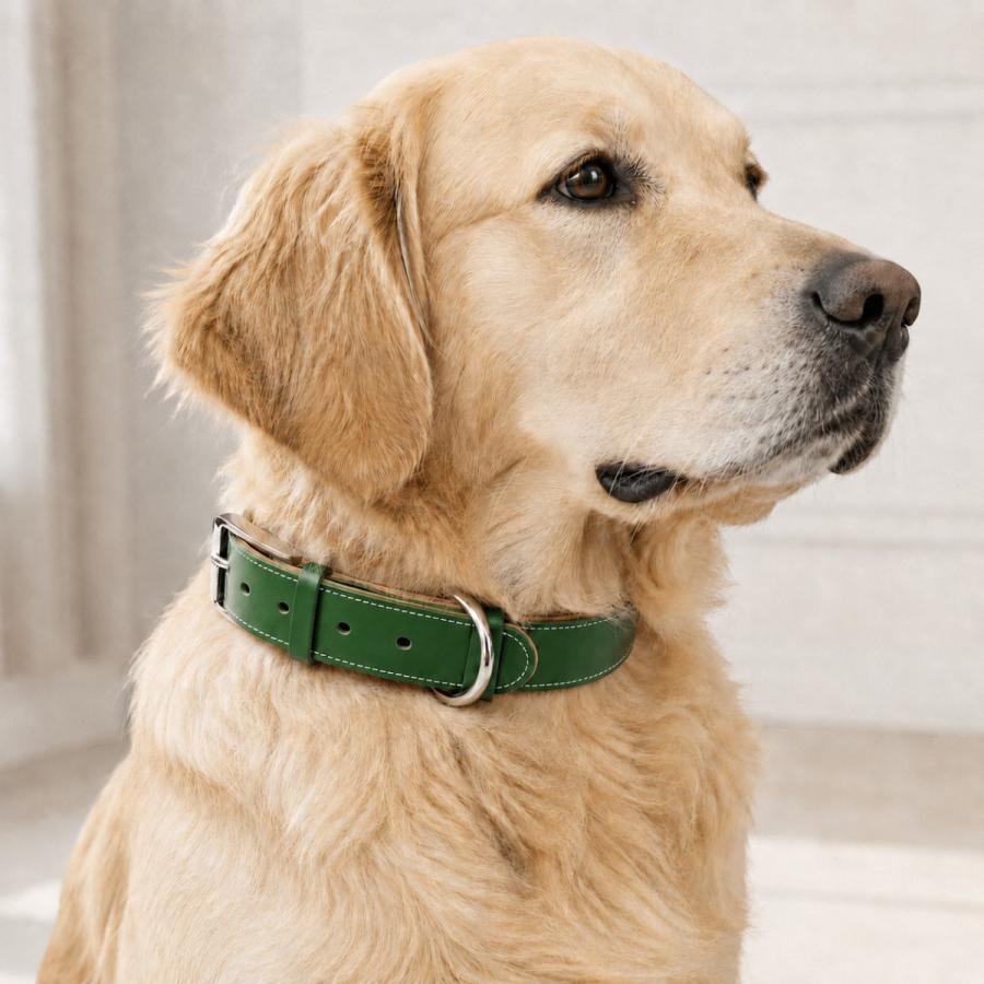 犬用首輪 本革 牛革 名入れ対応 幅広3.5cm ステンレスバックル 日本製
