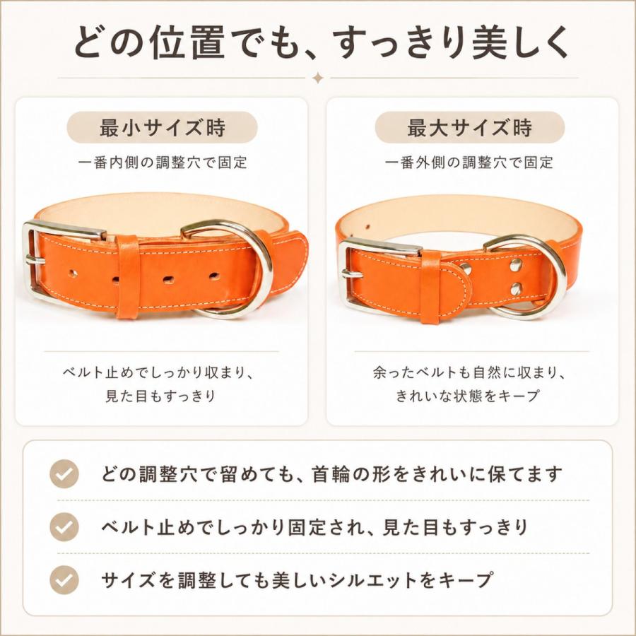 犬用首輪 本革 牛革 名入れ対応 幅広3.5cm ステンレスバックル 日本製