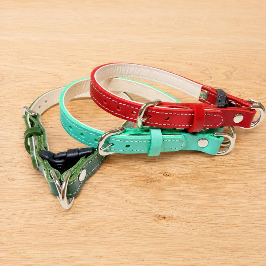 犬用首輪 本革 牛革 名入れ対応 ワンタッチ ダブルリング 2重ロック